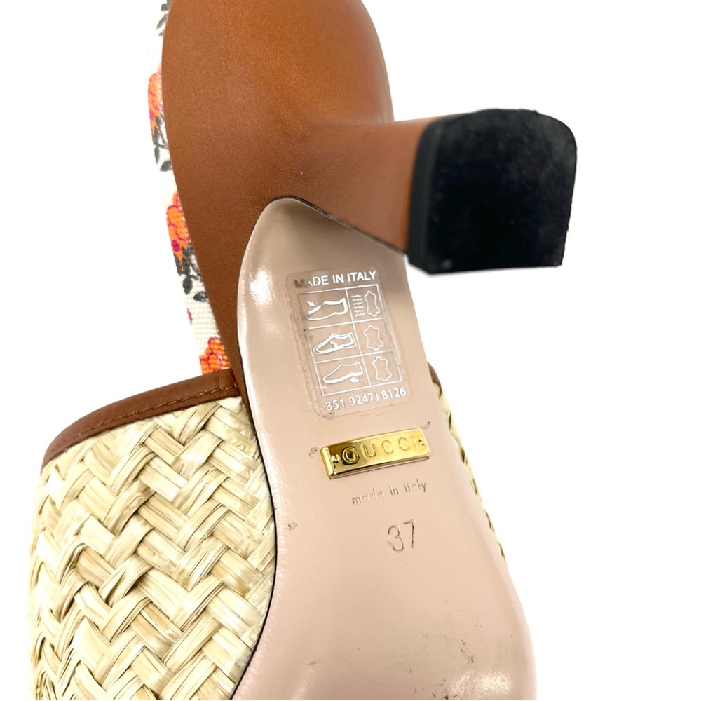 Gucci Mabel Interlocking GG Logo Raffia Sandals Slides Mules Heels Brown 37 7 - Picture 10 of 12